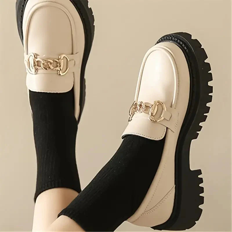 Chunky Loafers Dames met Ketting en Profielzool - Zwart / Wit / Bruin - Maelen