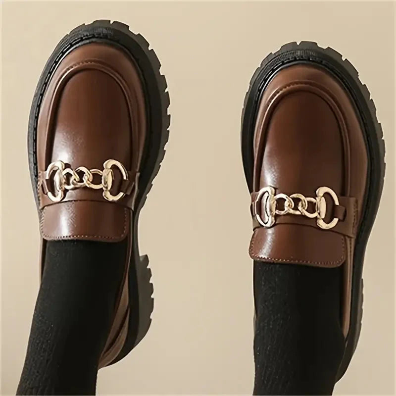 Chunky Loafers Dames met Ketting en Profielzool - Zwart / Wit / Bruin - Maelen
