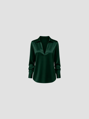 Claudia Dames satijnen blouse met V-hals – elegante glanzende blouse met soepele pasvorm
