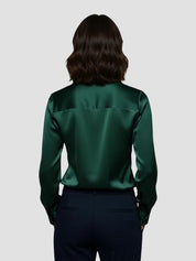 Claudia Dames satijnen blouse met V-hals – elegante glanzende blouse met soepele pasvorm