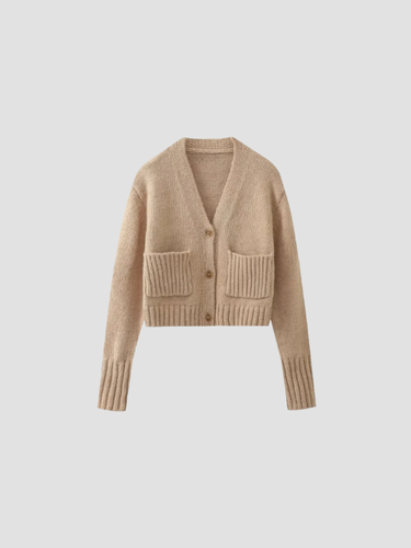 Rosa Zachte dames cardigan met zakken – comfortabele gebreide vest met V-hals en knoopsluiting