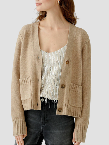 Rosa Zachte dames cardigan met zakken – comfortabele gebreide vest met V-hals en knoopsluiting