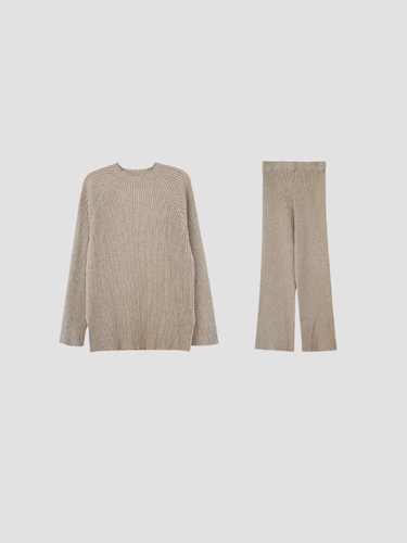 Bianca Dames ribgebreid lounge set – zacht tweedelig breisel met wijde pasvorm