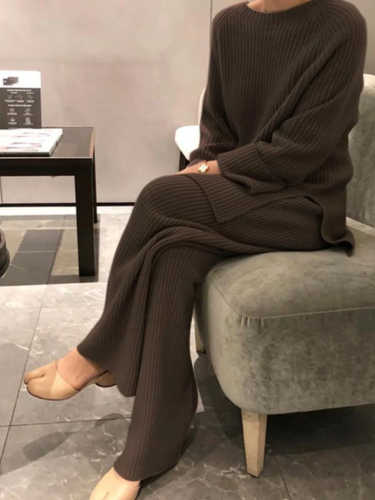 Bianca Dames ribgebreid lounge set – zacht tweedelig breisel met wijde pasvorm