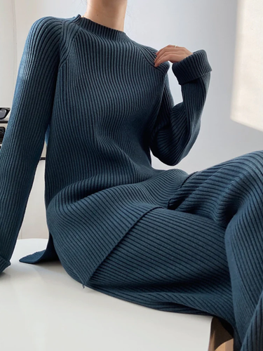 Bianca Dames ribgebreid lounge set – zacht tweedelig breisel met wijde pasvorm