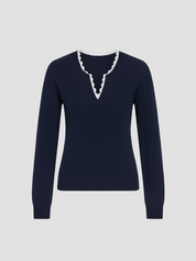 Serena Dames trui met golvende V-hals – elegante fijngebreide trui met vrouwelijke pasvorm