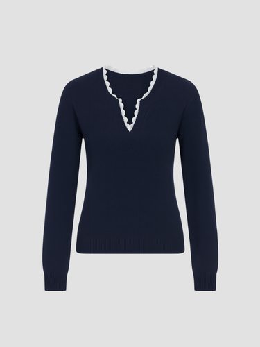 Serena Dames trui met golvende V-hals – elegante fijngebreide trui met vrouwelijke pasvorm