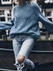 Nina Trui | Dames gebreide trui met geometrisch patroon en ronde hals