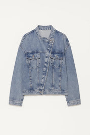 Klassieke Denim Jas Dames met Knoopsluiting - Lichtblauw - Maelen