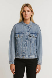 Klassieke Denim Jas Dames met Knoopsluiting - Lichtblauw - Maelen