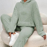 Louna Teddy Huispak | Dames loungewear set van teddy-stof met capuchon en rechte broek