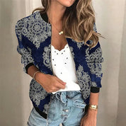 Elena Dames Jack met Print en Ritssluiting – Stijlvol Lichtgewicht Voorjaar- en Herfstjack