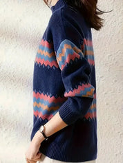 Noa Trui | Dames trui met colkraag en zigzagpatroon in zachte wintertinten