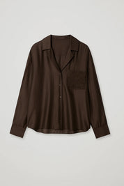 Minimalistische Damesblouse met Kraag en Relaxte Pasvorm - Donkerbruin / Lichtgeel / Wit - Maelen