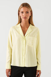Minimalistische Damesblouse met Kraag en Relaxte Pasvorm - Donkerbruin / Lichtgeel / Wit - Maelen