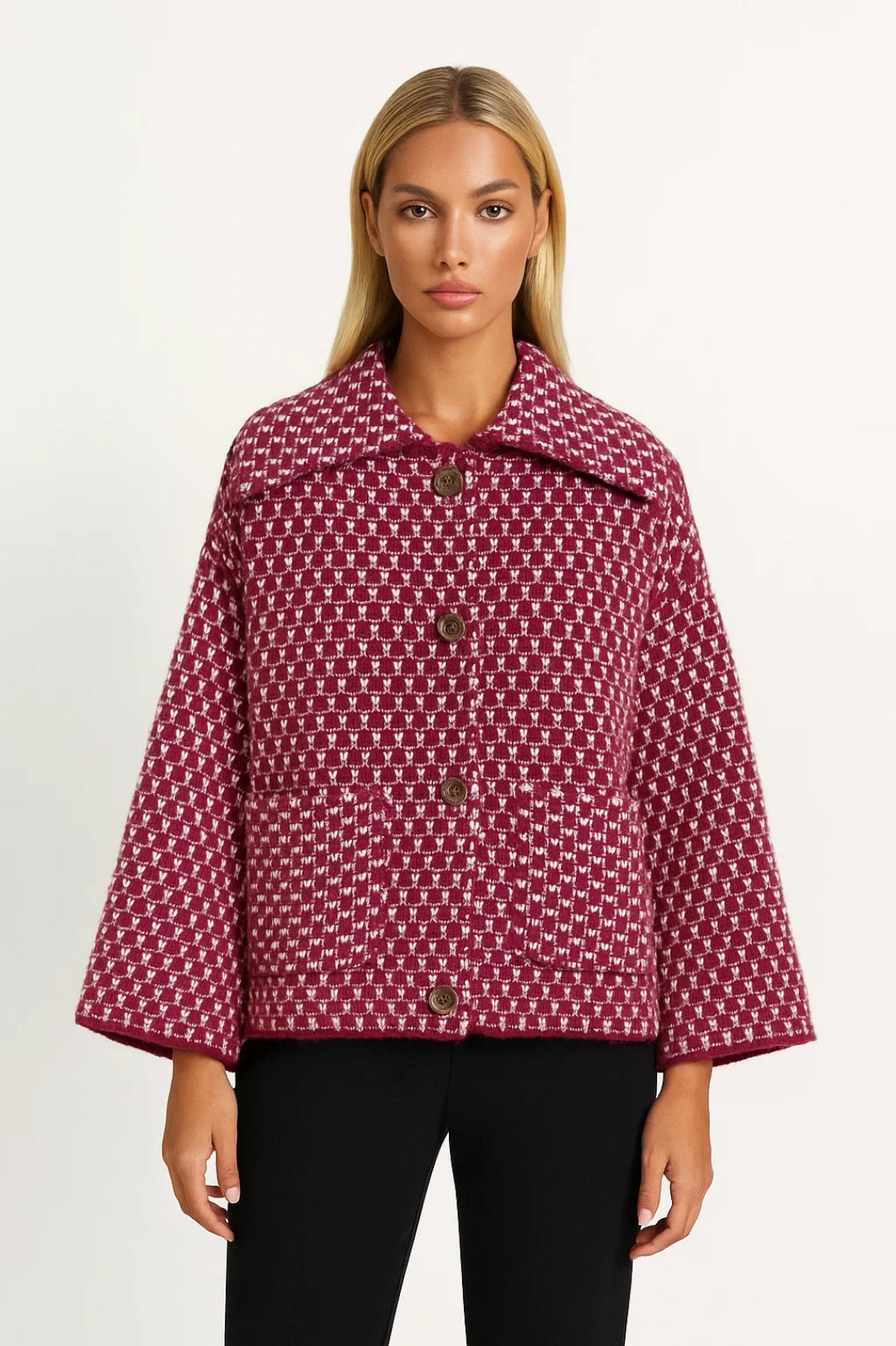 Cape Jas Dames Oversized met Print en Knoopsluiting - Rood / Bruin / Zwart - Maelen