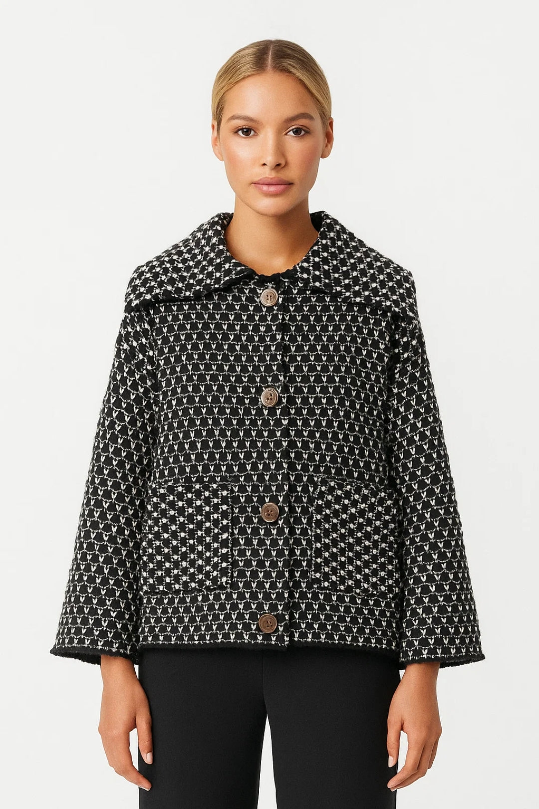 Cape Jas Dames Oversized met Print en Knoopsluiting - Rood / Bruin / Zwart - Maelen
