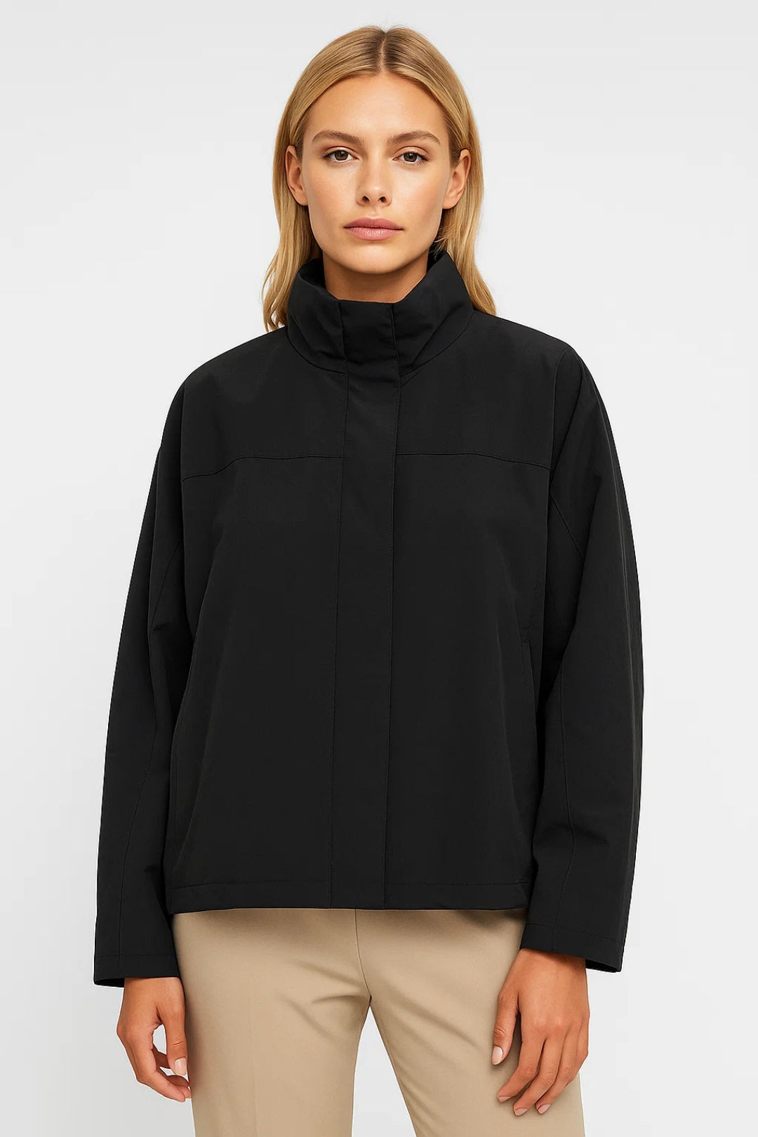 Oversized Tussenjas Dames met Hoge Col en Lange Mouwen - Zwart - Maelen