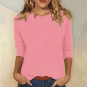 Dames Longsleeve Shirt Ronde Hals Effen Aansluitend - Roze / Wit / Paars - Maelen