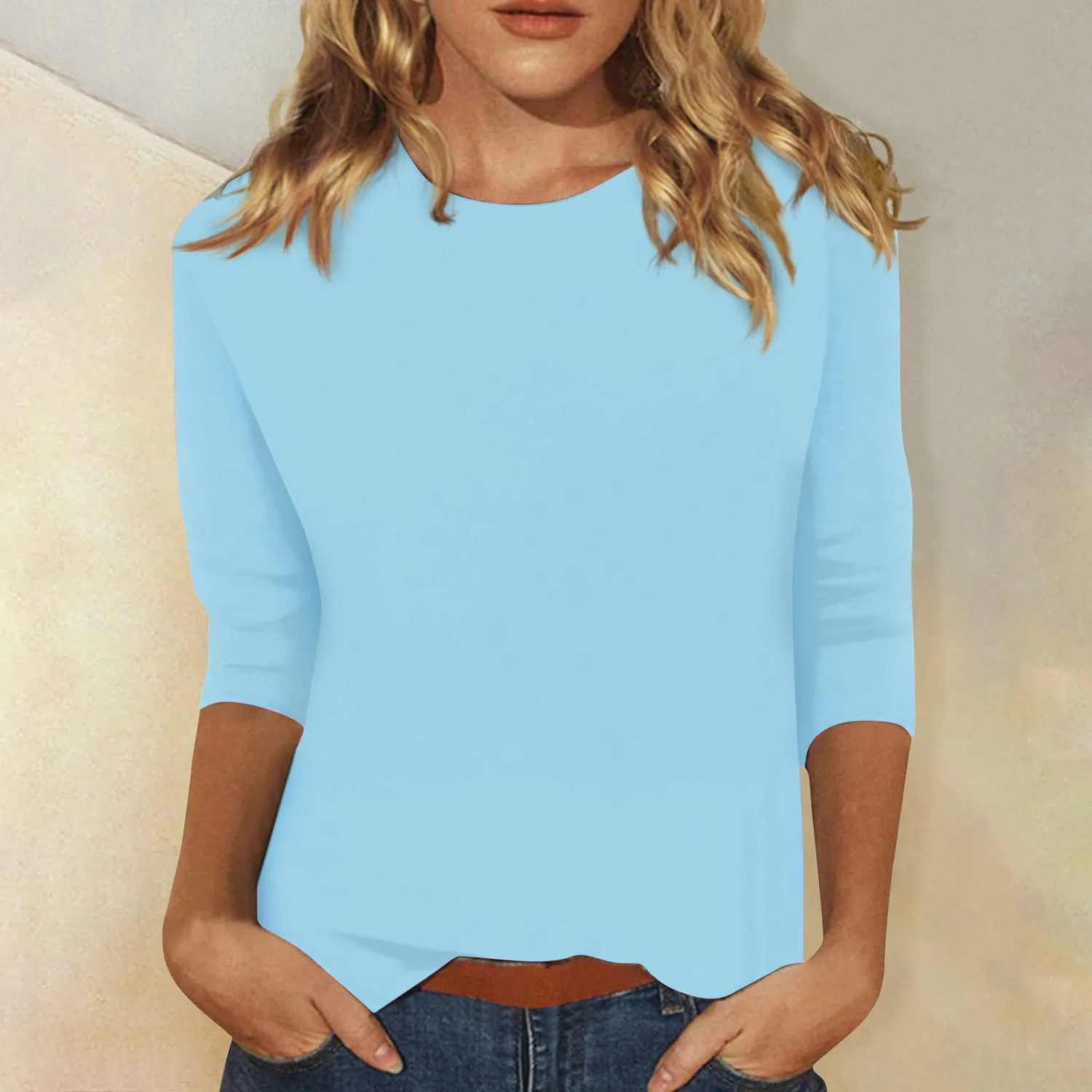 Dames Longsleeve Shirt Ronde Hals Effen Aansluitend - Roze / Wit / Paars - Maelen
