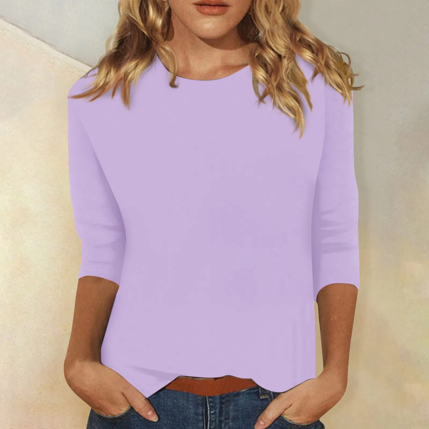 Dames Longsleeve Shirt Ronde Hals Effen Aansluitend - Roze / Wit / Paars - Maelen