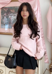 Elena Sweater | Off-Shoulder Gebreide Trui in Zachte Roze Tint met Ribstructuur