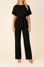 Nora | Jumpsuit Dames met Ceintuur en Wijde Pijpen - Veelzijdig, Luchtig en Kantoorklaar - Zwart / Rood / Beige
