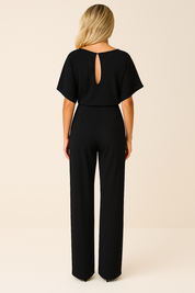 Nora | Jumpsuit Dames met Ceintuur en Wijde Pijpen - Veelzijdig, Luchtig en Kantoorklaar - Zwart / Rood / Beige