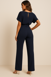 Nora | Jumpsuit Dames met Ceintuur en Wijde Pijpen - Veelzijdig, Luchtig en Kantoorklaar - Zwart / Rood / Beige
