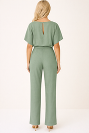 Nora | Jumpsuit Dames met Ceintuur en Wijde Pijpen - Veelzijdig, Luchtig en Kantoorklaar - Zwart / Rood / Beige