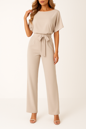 Nora | Jumpsuit Dames met Ceintuur en Wijde Pijpen - Veelzijdig, Luchtig en Kantoorklaar - Zwart / Rood / Beige