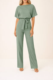 Nora | Jumpsuit Dames met Ceintuur en Wijde Pijpen - Veelzijdig, Luchtig en Kantoorklaar - Zwart / Rood / Beige
