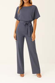 Nora | Jumpsuit Dames met Ceintuur en Wijde Pijpen - Veelzijdig, Luchtig en Kantoorklaar - Zwart / Rood / Beige