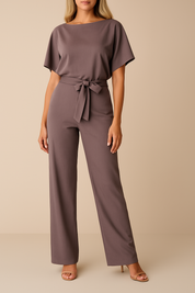 Nora | Jumpsuit Dames met Ceintuur en Wijde Pijpen - Veelzijdig, Luchtig en Kantoorklaar - Zwart / Rood / Beige