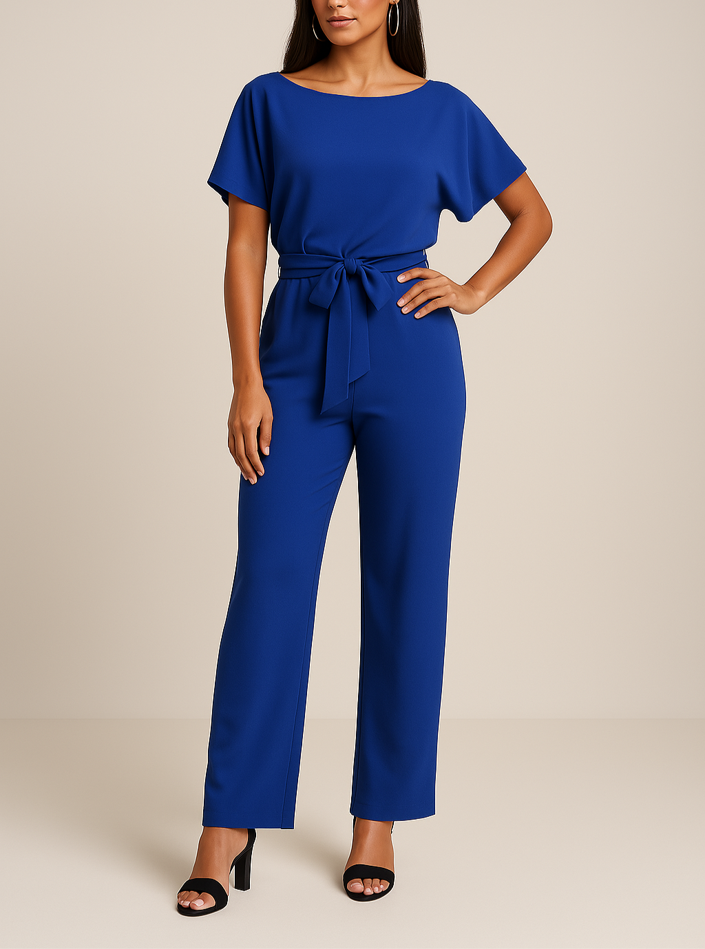 Nora | Jumpsuit Dames met Ceintuur en Wijde Pijpen - Veelzijdig, Luchtig en Kantoorklaar - Zwart / Rood / Beige