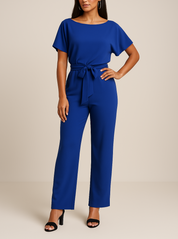 Nora | Jumpsuit Dames met Ceintuur en Wijde Pijpen - Veelzijdig, Luchtig en Kantoorklaar - Zwart / Rood / Beige