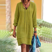 Camilla Jurk | Lente-Zomer Jurk met V-Hals, Lange Mouwen en Elegante Pasvorm