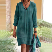 Camilla Jurk | Lente-Zomer Jurk met V-Hals, Lange Mouwen en Elegante Pasvorm