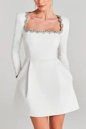 Isadora Fluwelen mini jurk dames – elegante A-lijn party dress met square hals