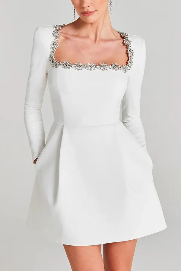 Isadora Fluwelen mini jurk dames – elegante A-lijn party dress met square hals