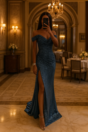 Elegancia Avondjurk | Maxi Jurk met Lovertjes, V-Hals en Verleidelijke Split