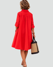 Elegante Klassieke Midi Overhemdjurk voor Dames met Knoopsluiting - Rood/Zwart/Wit