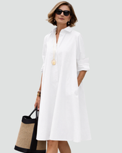 Elegante Klassieke Midi Overhemdjurk voor Dames met Knoopsluiting - Rood/Zwart/Wit