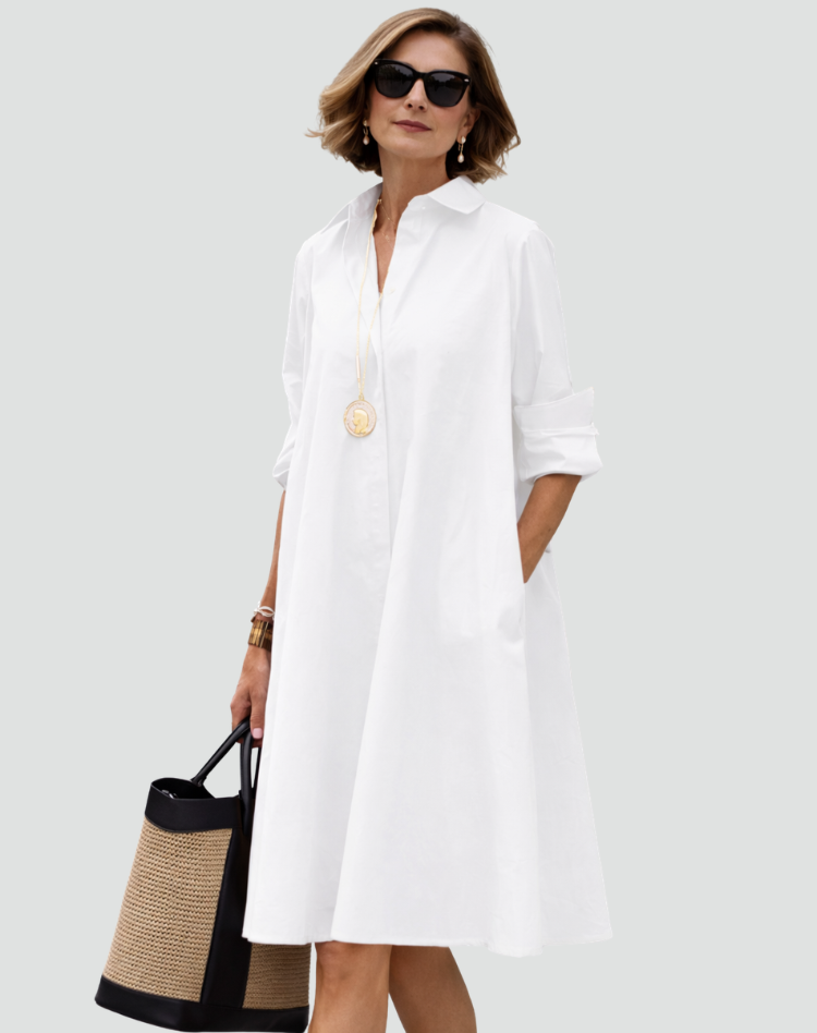 Elegante Klassieke Midi Overhemdjurk voor Dames met Knoopsluiting - Rood/Zwart/Wit