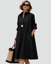Elegante Klassieke Midi Overhemdjurk voor Dames met Knoopsluiting - Rood/Zwart/Wit