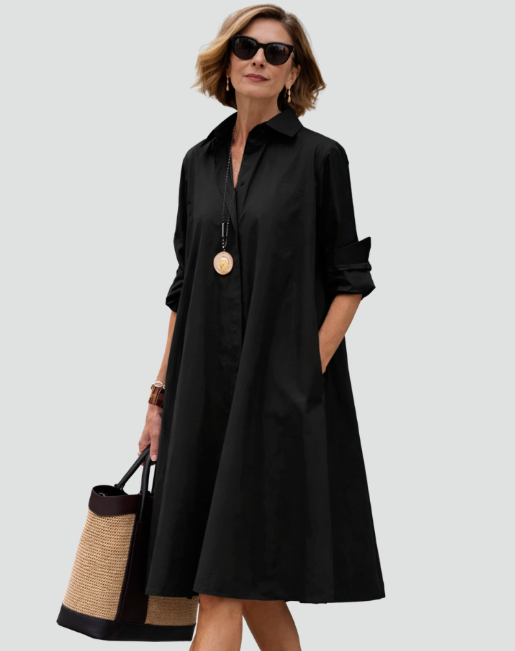 Elegante Klassieke Midi Overhemdjurk voor Dames met Knoopsluiting - Rood/Zwart/Wit