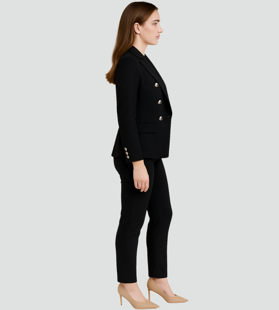 Dameskostuum Ceremonieel Dubbelrijk Blazer Broek Korte Jas Broekpak met Gouden Knopen - Zwart/Beige/Rood
