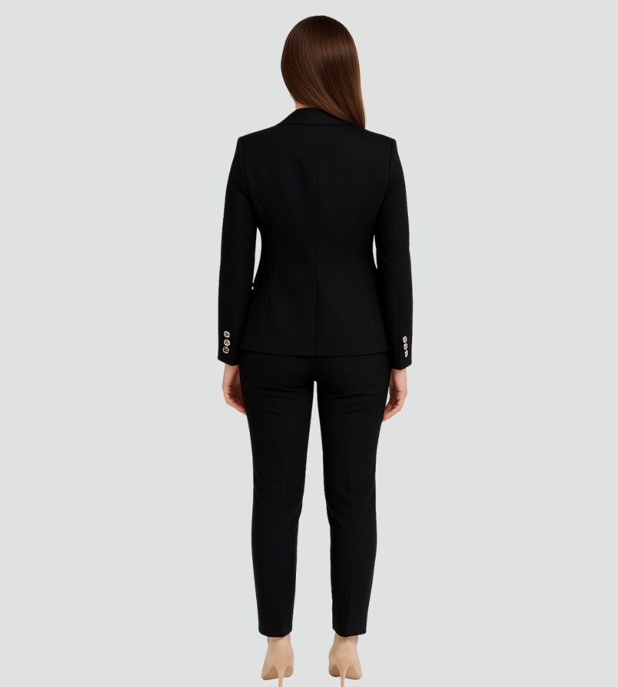 Dameskostuum Ceremonieel Dubbelrijk Blazer Broek Korte Jas Broekpak met Gouden Knopen - Zwart/Beige/Rood