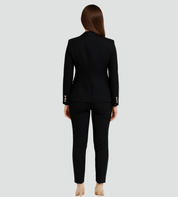 Dameskostuum Ceremonieel Dubbelrijk Blazer Broek Korte Jas Broekpak met Gouden Knopen - Zwart/Beige/Rood