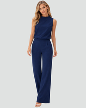 Elegante Damesset voor Speciale Gelegenheden met Wijde Broek, Mouwloze Top met Hoge Hals - Rood/Zwart/Roze